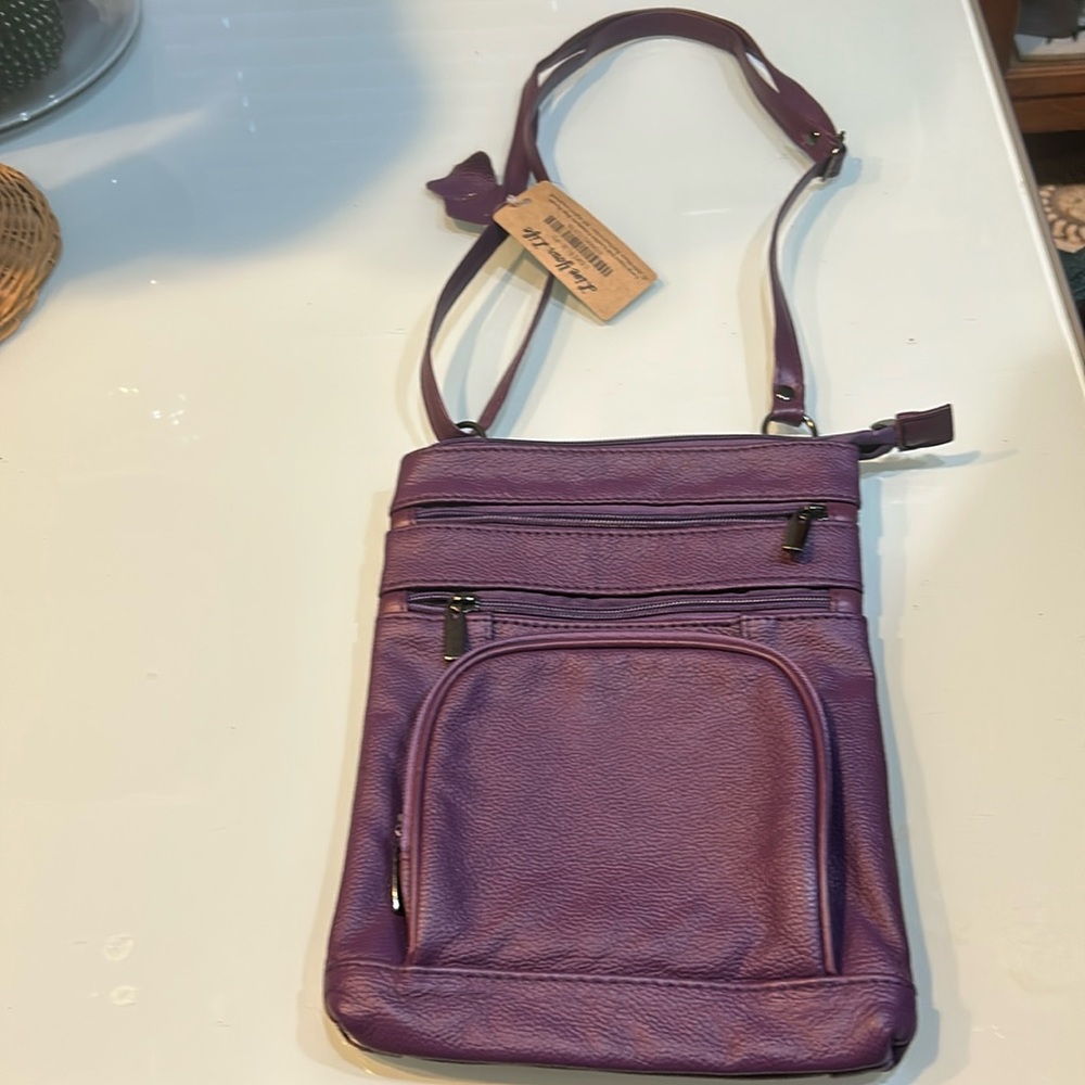 NWT plum purple leather crossbody purse by Maze